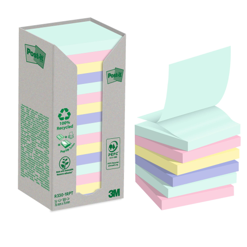 Blocco Post-it Z-Notes Green - R330-1RPT - 76 x 76 mm - colori pastello - 100 fogli - Post-it - conf. 16 pezzi
